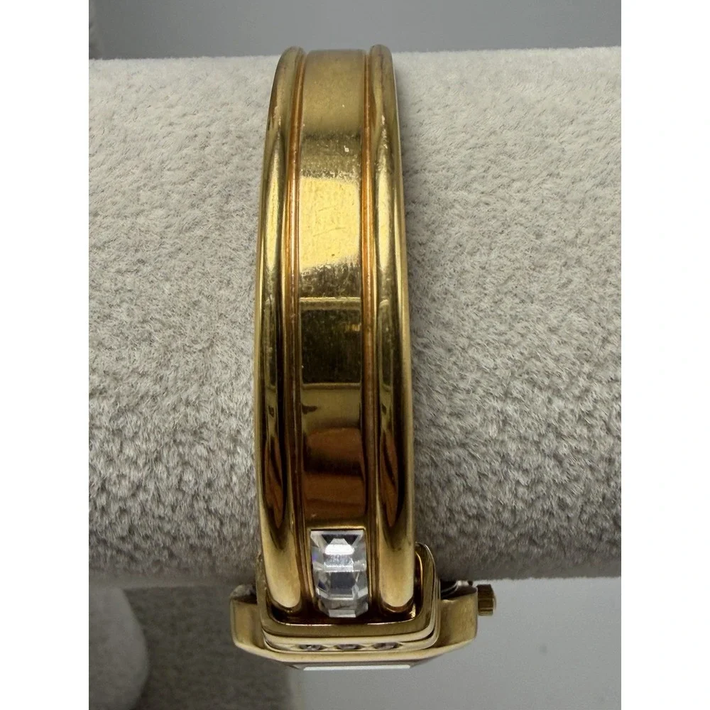Pierre Jacquard New Battery Lady Cuff Watch Blue Faceted Dial Gold Tone 24MM 6